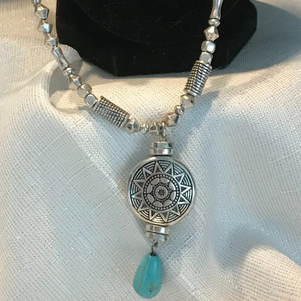Turquoise and Silver Triple Chain Pendant - Picture 8 of 10